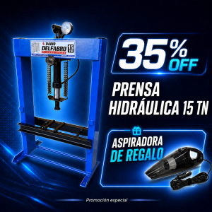 Prensa Hidráulica Manual 15 Toneladas – Banco de 2 Columnas Liviana + Aspiradora 12V DE REGALO !
