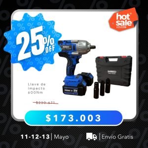 Llave de impacto de 600Nm Inalámbrica con Maletín